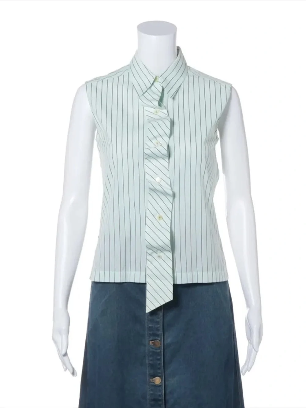 Authentic CHANEL sleeves formal stripes office top 36cm